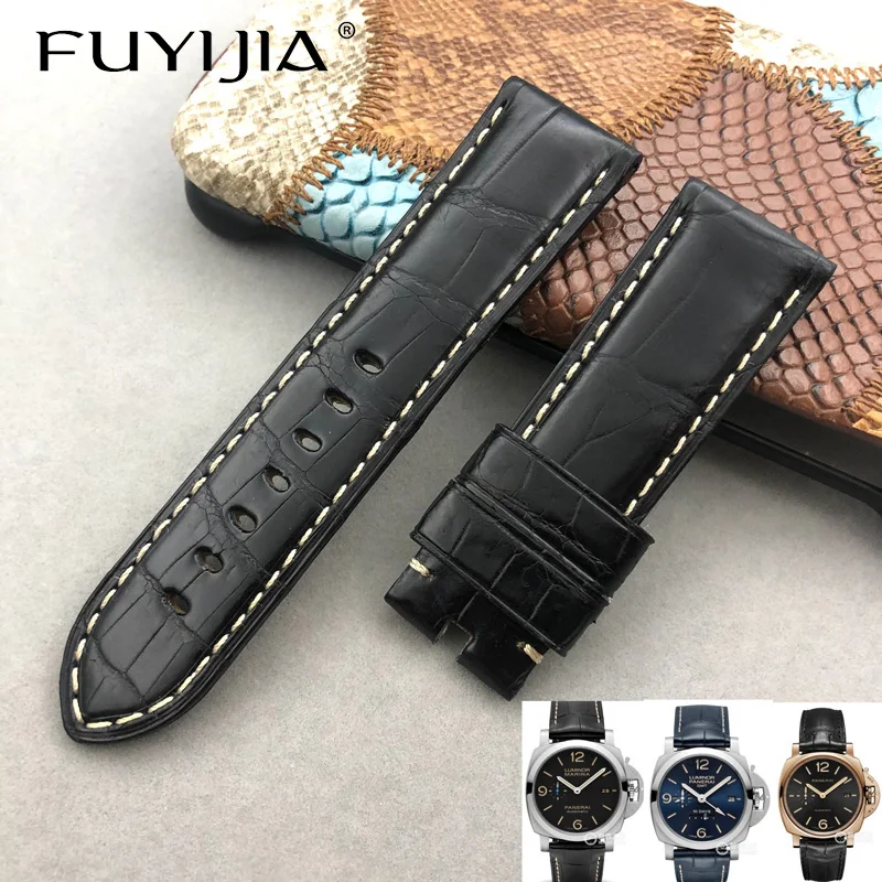 

FUYIJIA Luxury Custom P-anerai Watch Band Handmade Alligator Strap 22MM 24MM 26MM Genuine Leather Belt Crocodile Skin Watchbands