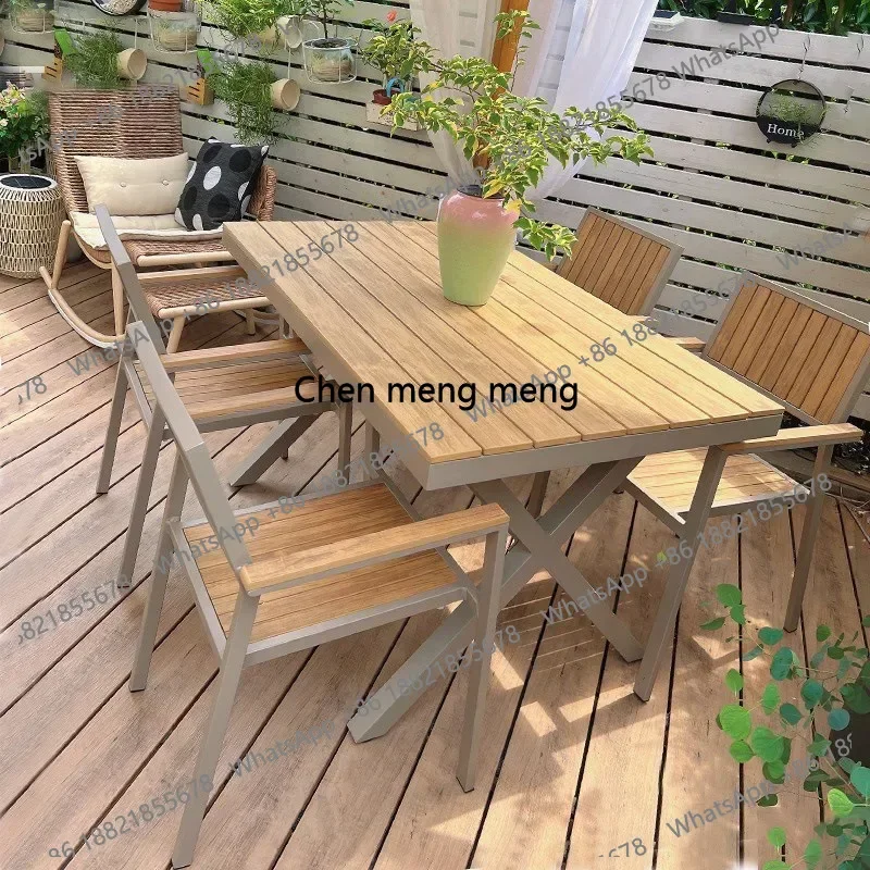 Outdoor tables and chairs courtyard preservative wood outdoor garden open-air cafe waterproof leisure plastic wood table and cha