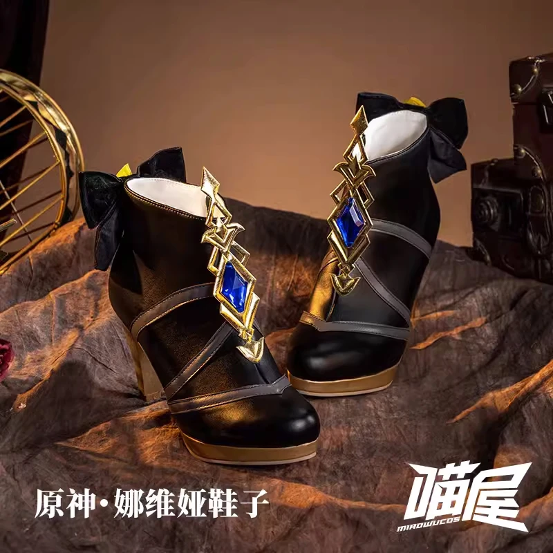 

New Game Genshin Impact Navia Cosplay Shoes Role Play Carnival Comic-con Party Cos Accessories Women High Heel Boots Pre-sale