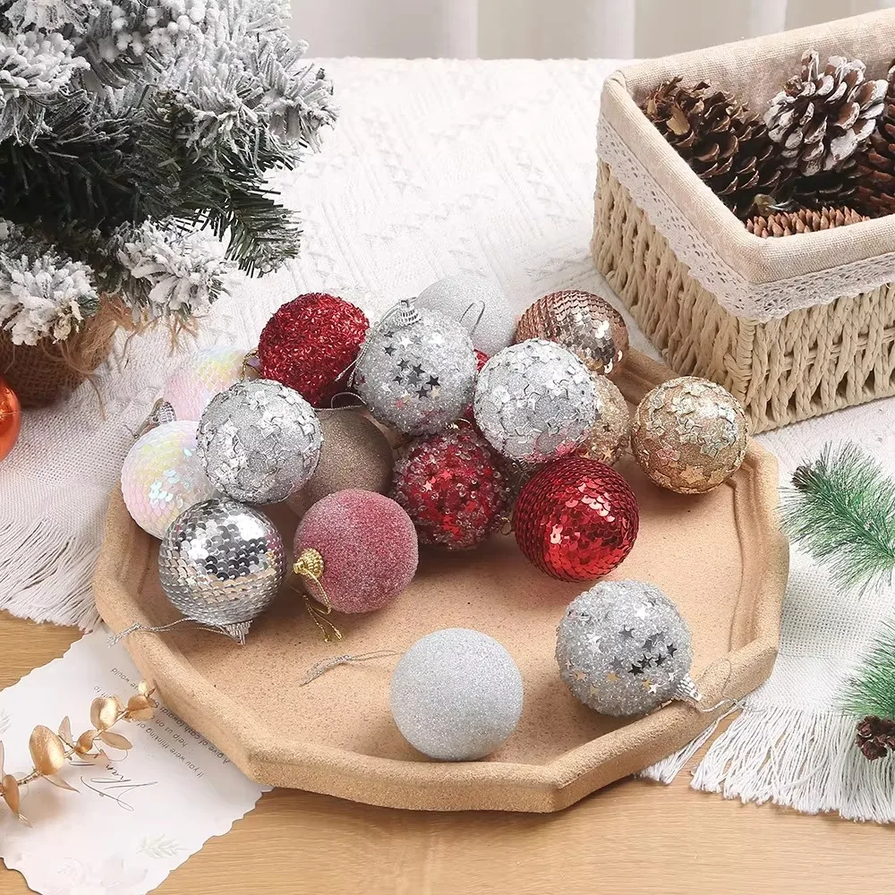 Boule de Noël Rouge, Champagne, Or, Sapin de Noël, Pendentif à Paillettes, Décor de Nouvel An, Nouveau, 6cm, 16Pcs par Boîte