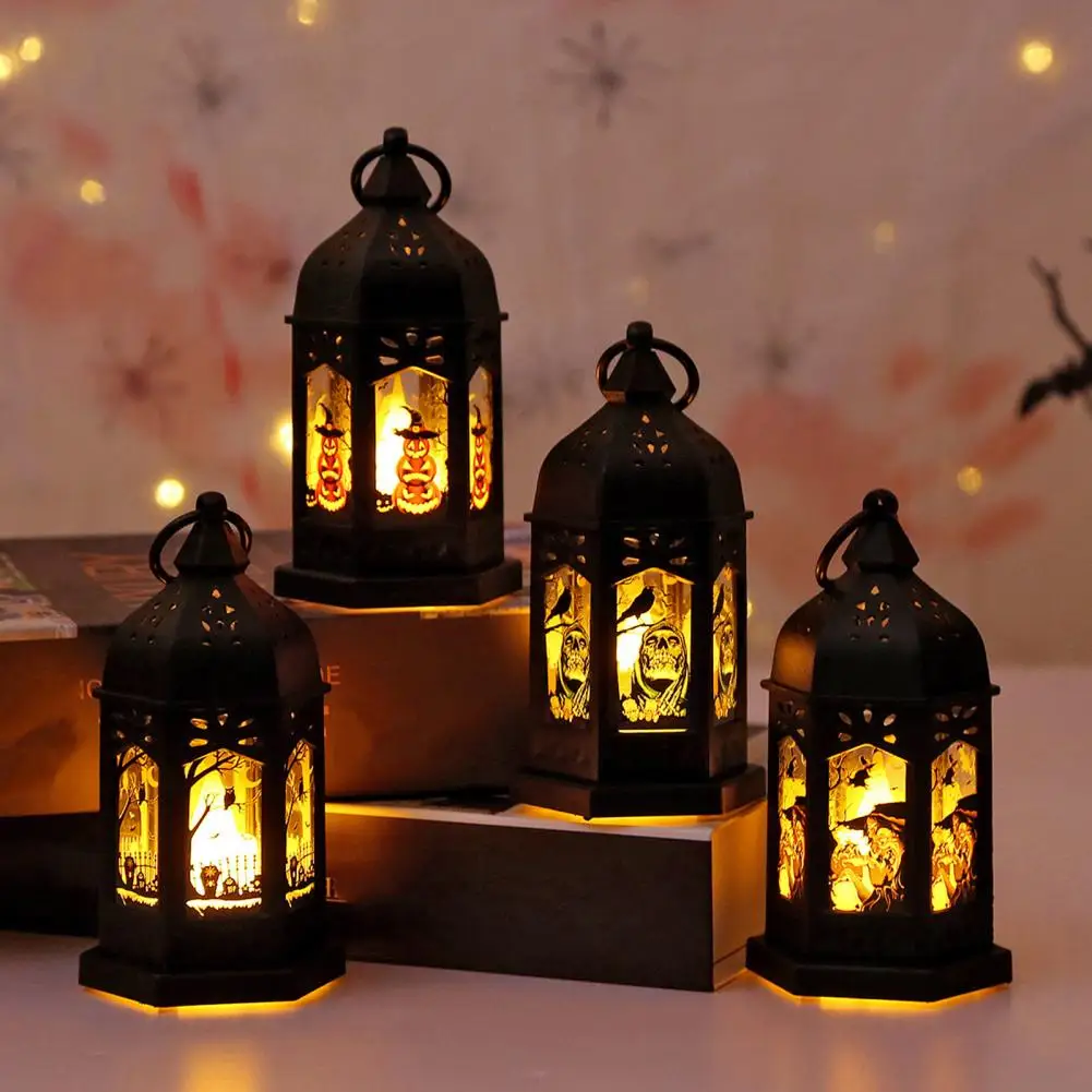 Flickering Led Candlelight Spooky Halloween Castle Lanterns Battery Operated Led Flame Lights for Table Decor Mini for Halloween