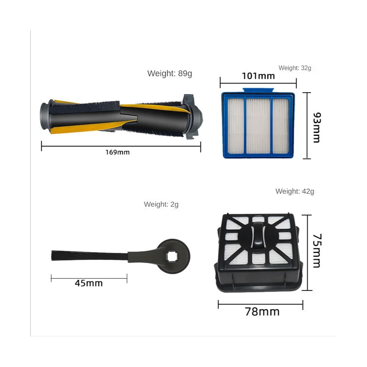 A09G-استبدال الأسطوانة الجانبية فرشاة فلتر HEPA تصفية القطن لملحقات المكنسة الكهربائية Co IQ RV1001AE RV101