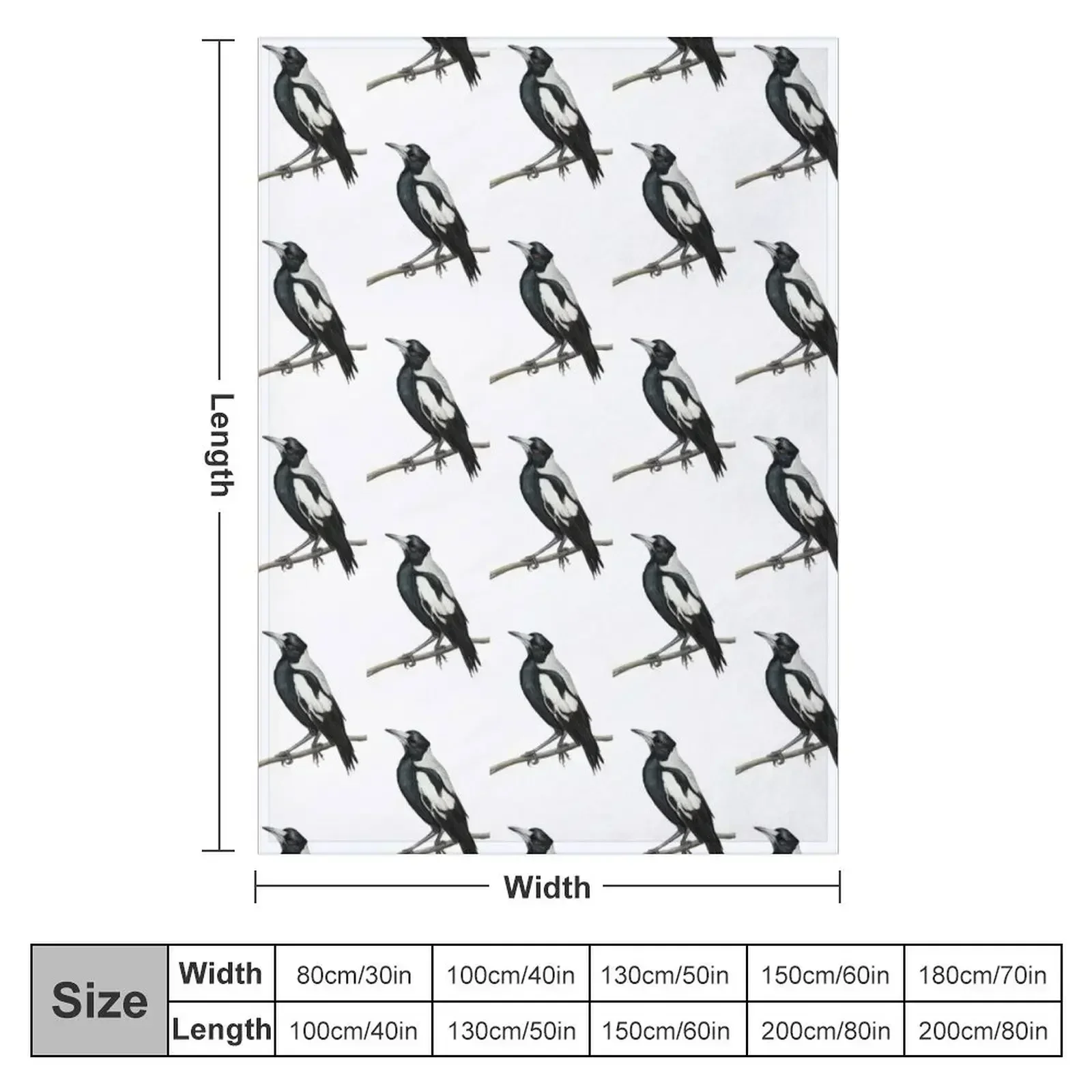The Australian Magpie, Collingwood's iconic bird - drawing Throw Blanket Personalized Gift Weighted Soft Plush Plaid Blankets