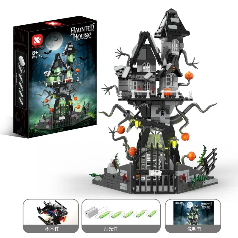 Halloween Vampire Tree House Gothic Style Building Blocks Lighting Creative Architectural Models Puzzle Toys Desktop Decoration view 5