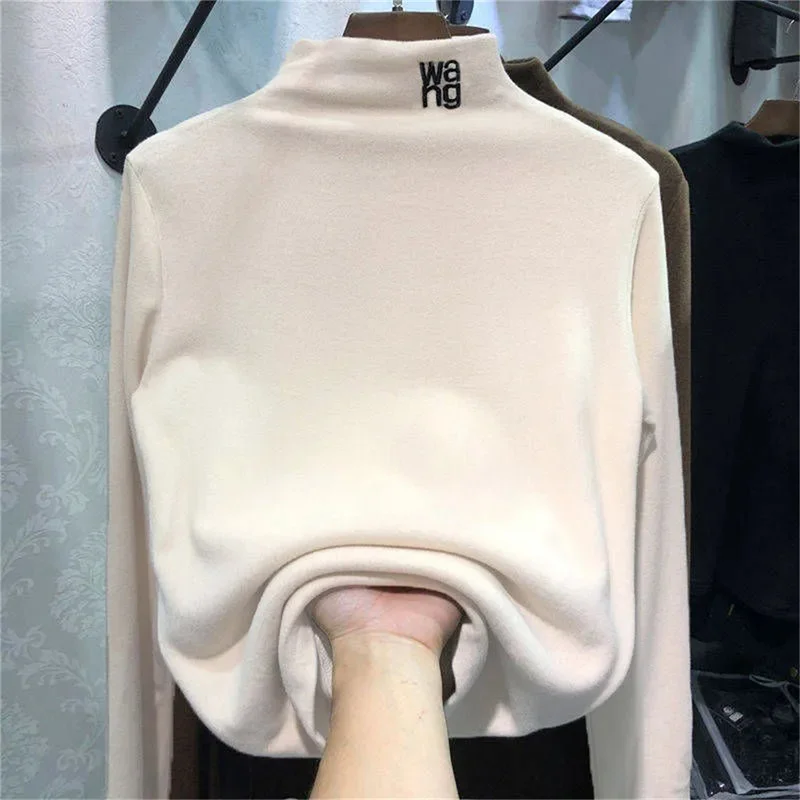 Women Half Turtleneck Women Shirts 2027 Tops Tshirt Embroidery Letter Long Sleeve Tees