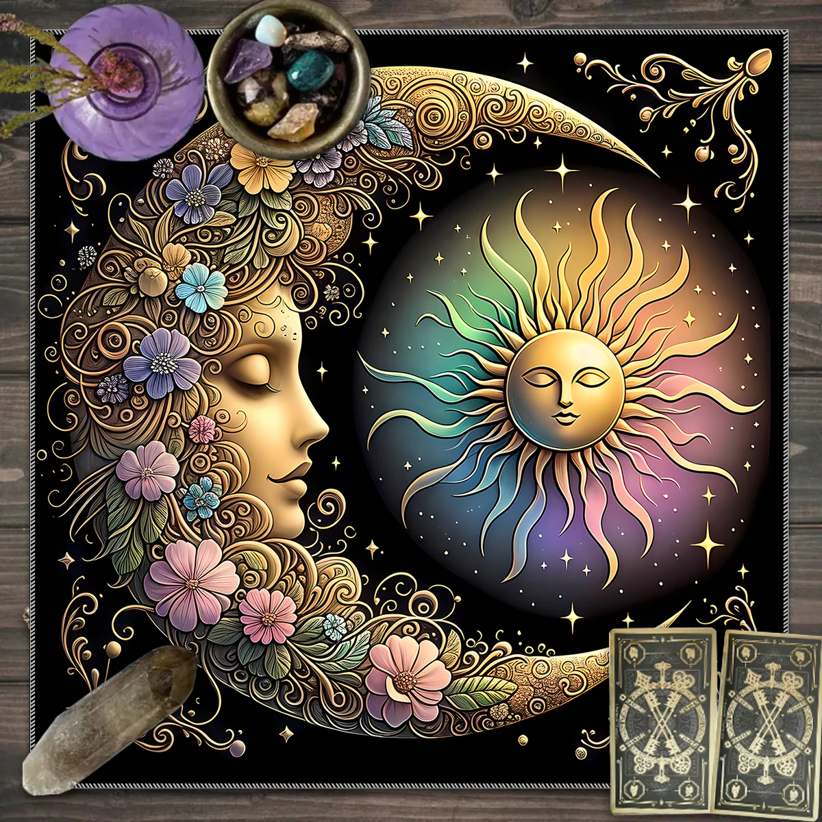 1pc Tarot Card Tablecloth Sun Moon 12 Constellations Starry Sky Tarot Card Array Wallpaper Astrology Game Decoration Wallpaper