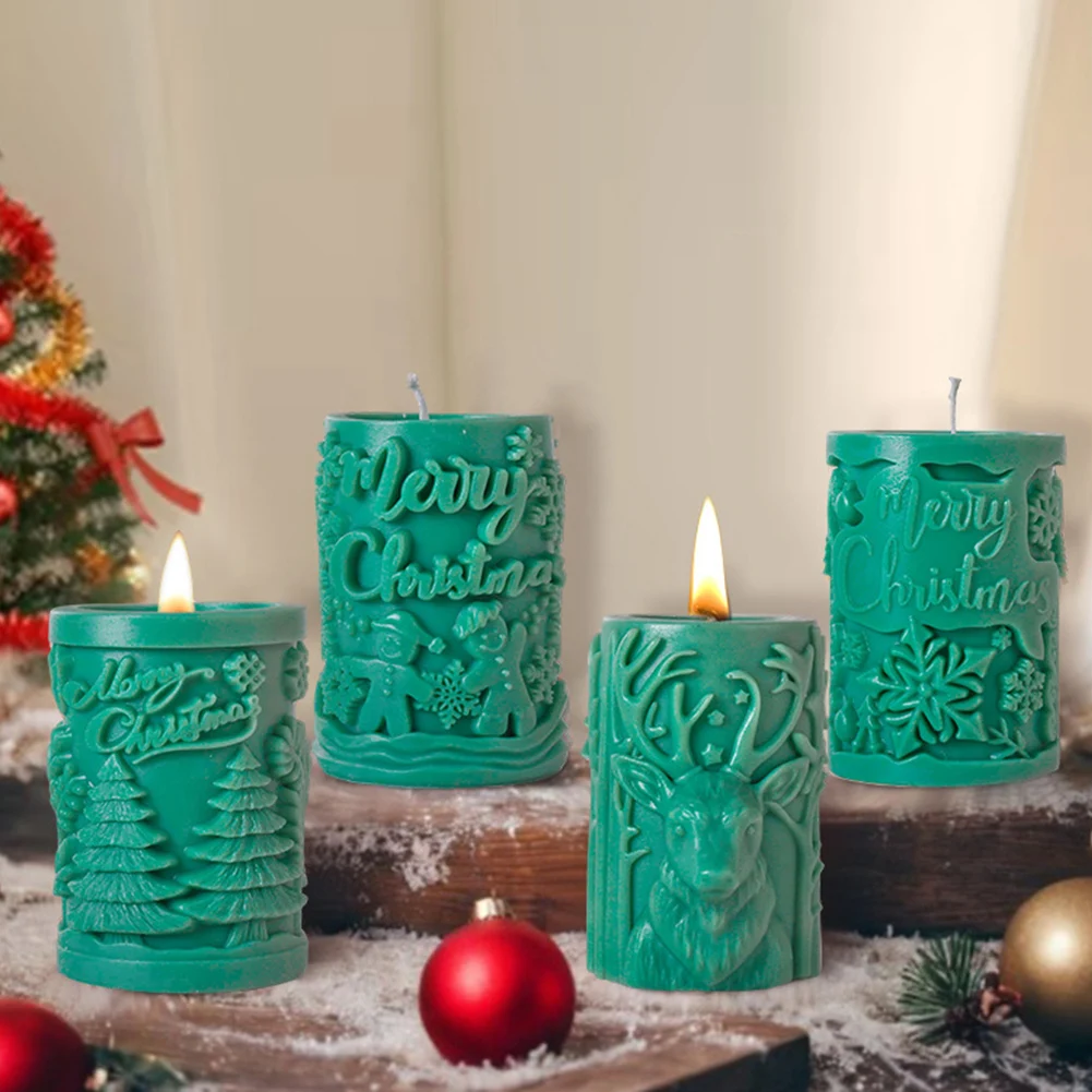 Christmas Candle Mold DIY Handmade Scented Candle Silicone Mold Craft Merry Christmas Phrases Pillar Candle Mould X-mas Gifts