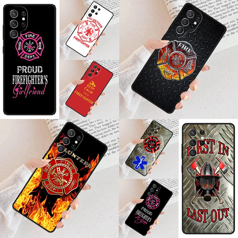 Firefighter Fireman Fire Helmet Phone Case For Samsung Galaxy S24 S23 S22 S21 Ultra S10 Note 10 Pro S20 Plus FE S9 S8 Cover