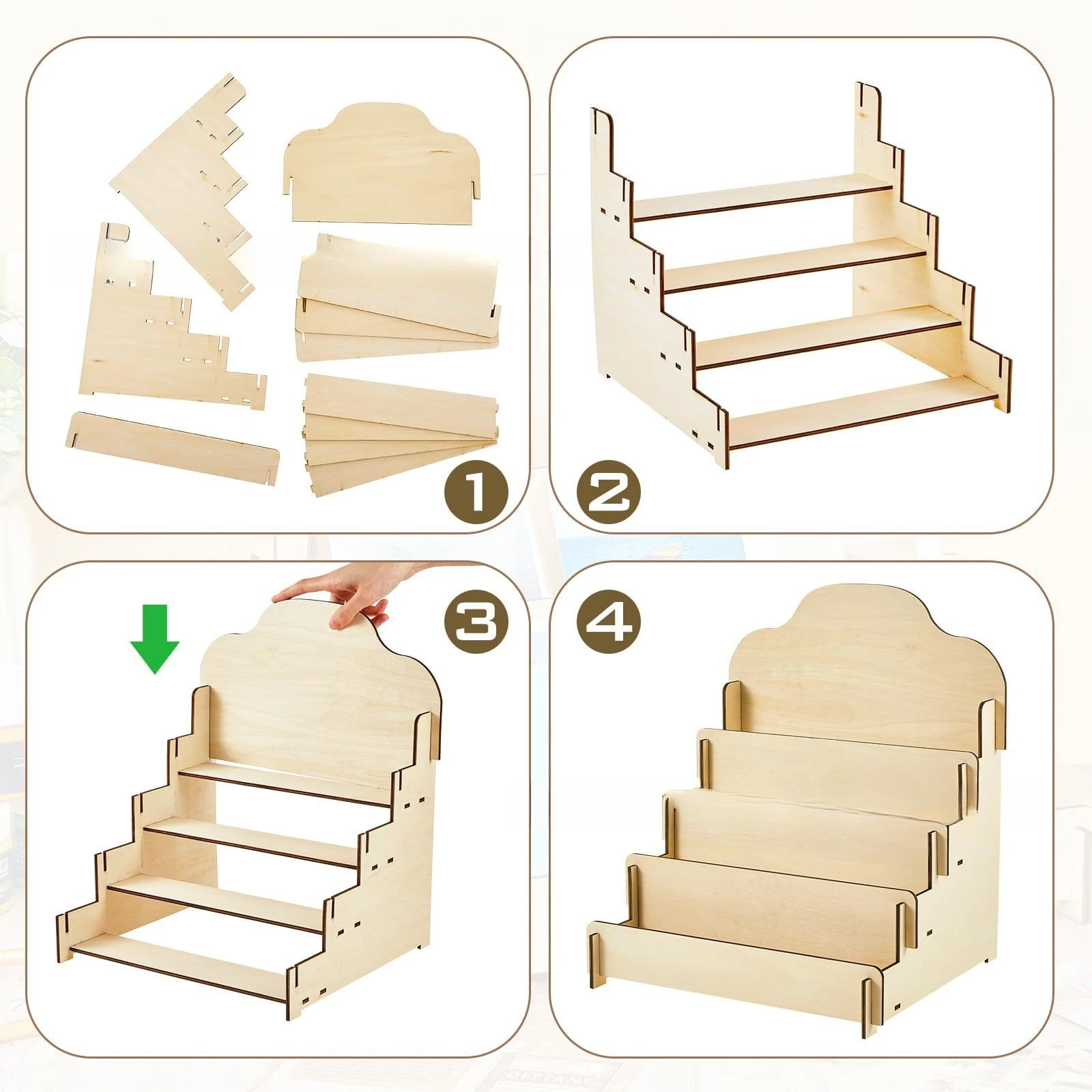 4 Layers Wood Figure Display Stand Action Figure Collector Shelf Risers Organizer for Toys Collectibles Tabletop Storage Rack