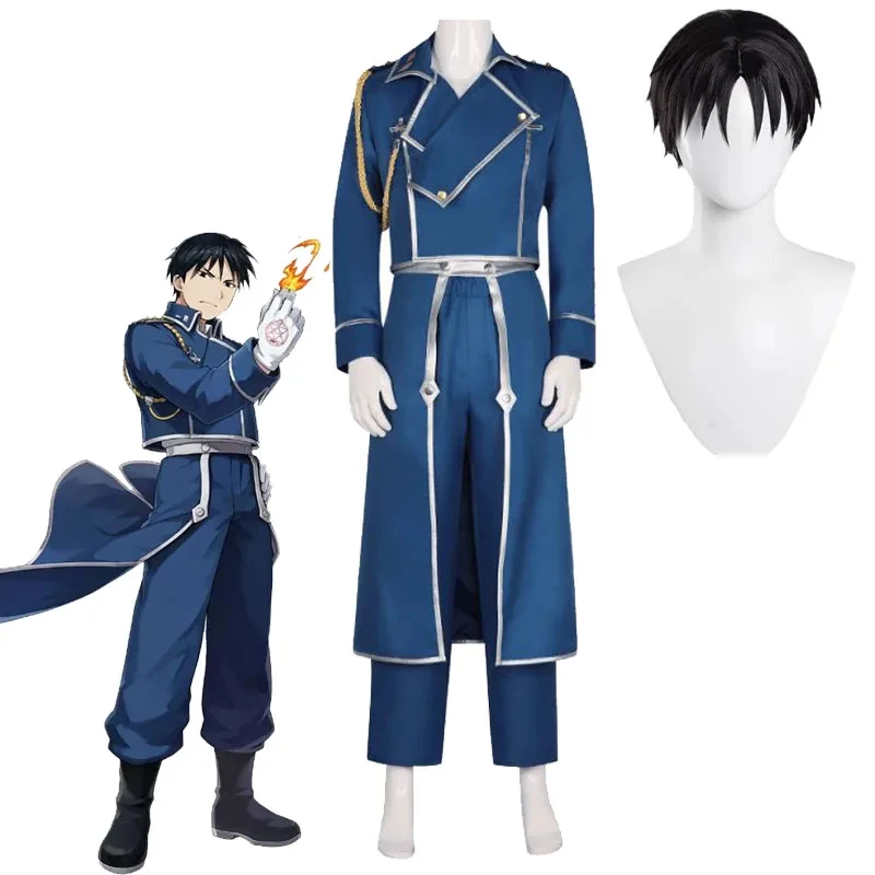 Disfraz de Cosplay de Anime Roy Mustang, Uniforme de Fullmetal Alchemist para Adultos, Peluca y Accesorios para la Cabeza, Disfraces para Comic-con, Halloween y Escenario gf;.9