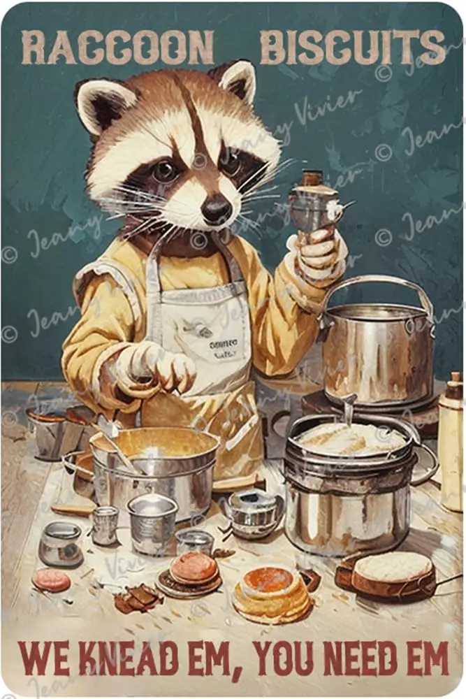 Raccoon Decor Vintage Kitchen Decor Raccoon We Knead Em You Need Em Biscuits Funny Kitchen Signs Animal Metal Sign Home Decor fo