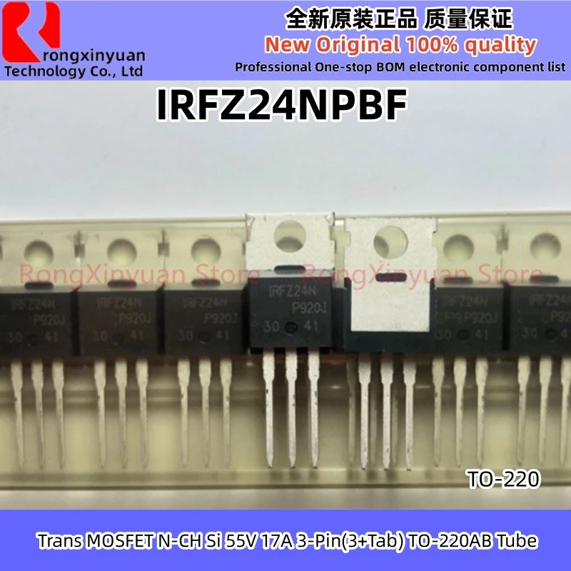 10Pcs IRFZ24NPBF IRFZ24N TO-220 IRFZ24 Trans MOSFET N-CH Si 55V 17A 3-Pin(3+Tab) TO-220AB Tube Original New 100% quality