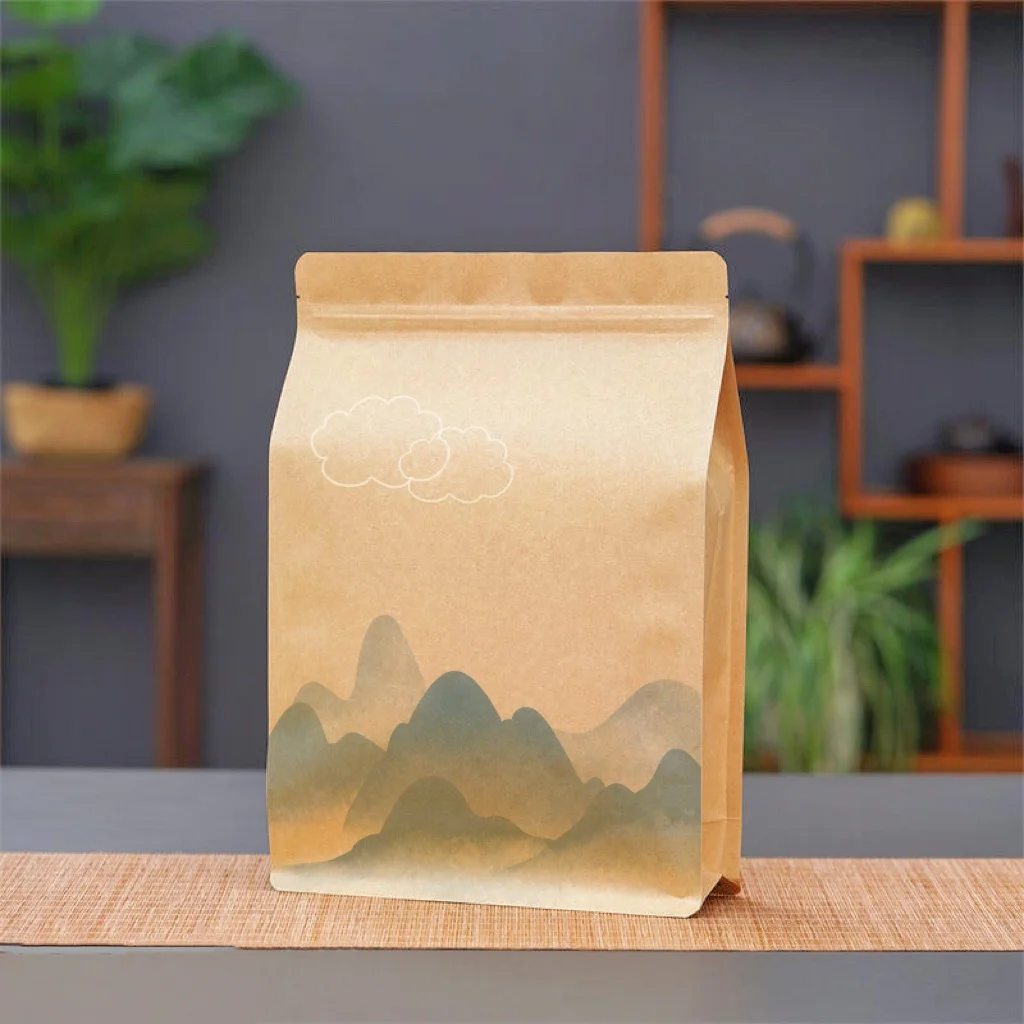 Eight Side Sealed Organ Kraft Paper Window Bag, Self-Sealing Bag, Self-Standing Bag, Food Tea Sealing Bag, Custom Wholesale