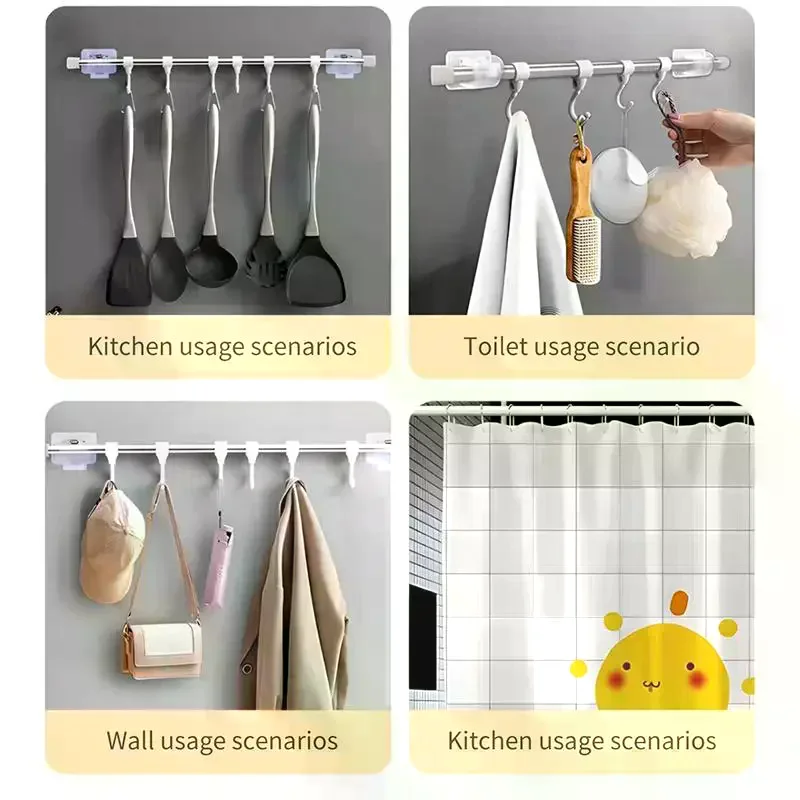 10pcs Curtain Rod Hook Punching-free Curtain Rod Rack Household Wall-mounted Bracket Clip Door Curtain Telescopic Curtain Hooks