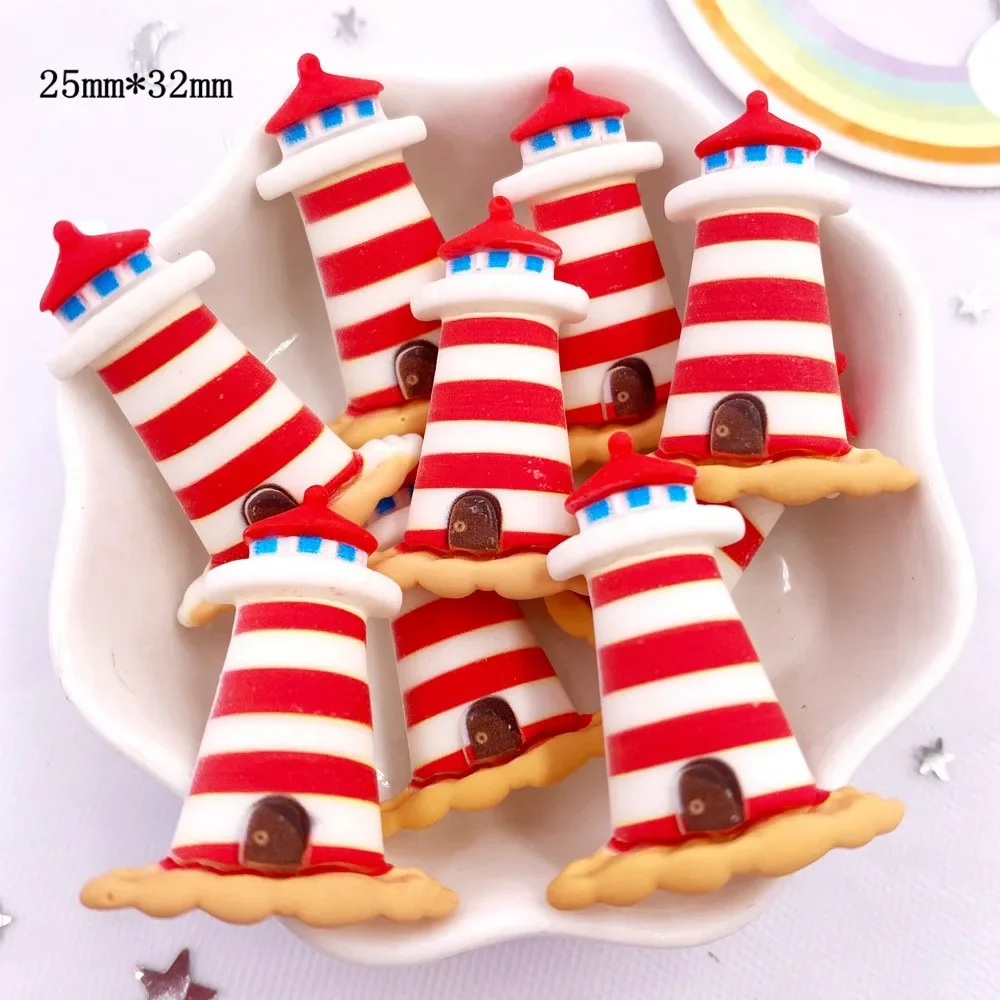 Resin Kawaii Colorful Cartoon Tower Ship Swimming Circle Cat Flatback Stone Sandy Beach Figurine 10PCS Scrapbook DIY Decor Craft