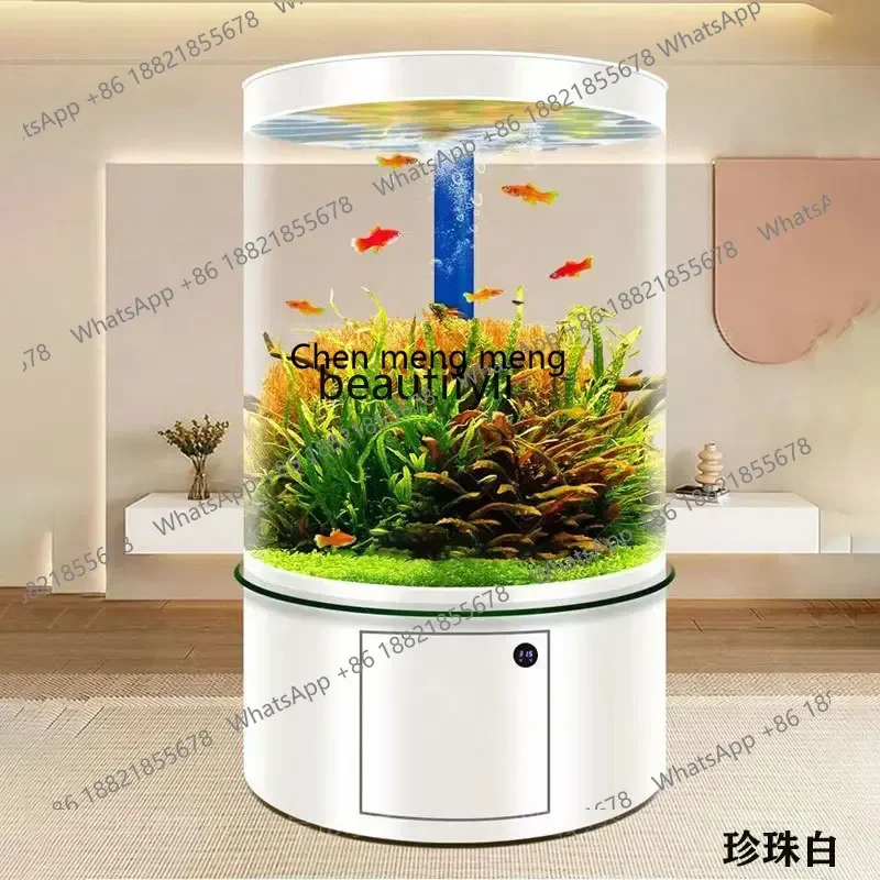 ss7486 Cylindrical Fish Tank Living Room Home Floor Vertical round Barrel Glass Intelligent Ecological Free Change Aquarium