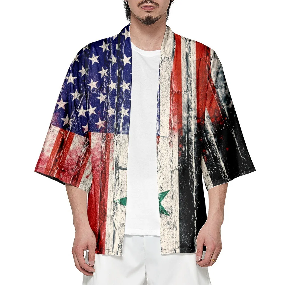 

Summer Samurai Kimono Men Cosplay Independence Day Haori Streetwear Kimono Japanese Fashion Yukata Chic Robe Hot Sale Cardigan