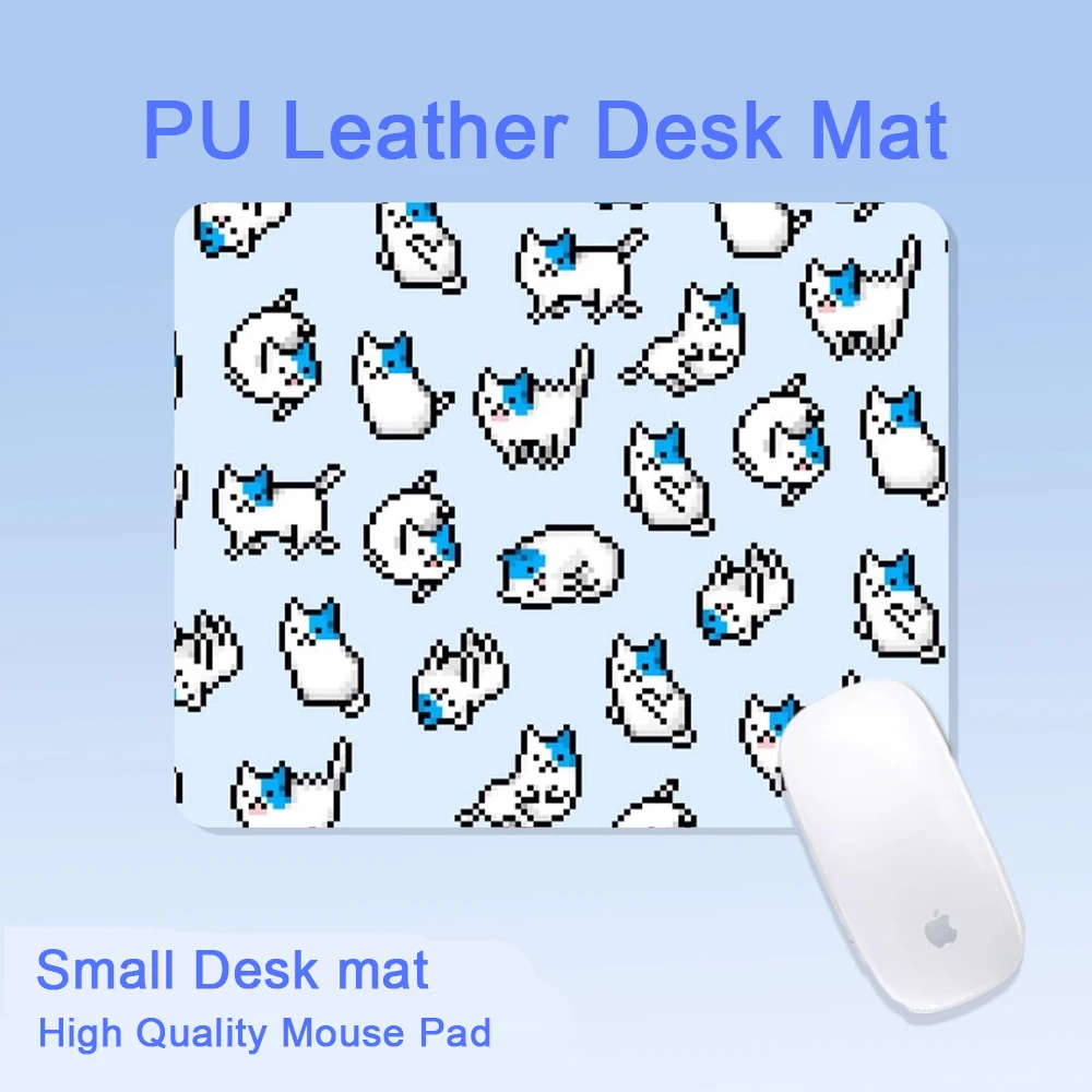 لطيف الكرتون الأزرق القط بكسل الفن الصغيرة بو الجلود ماوس الوسادة |   حصيرة مكتبية بنمط ألغام كاواي لديكور ألعاب الكمبيوتر المكتبي