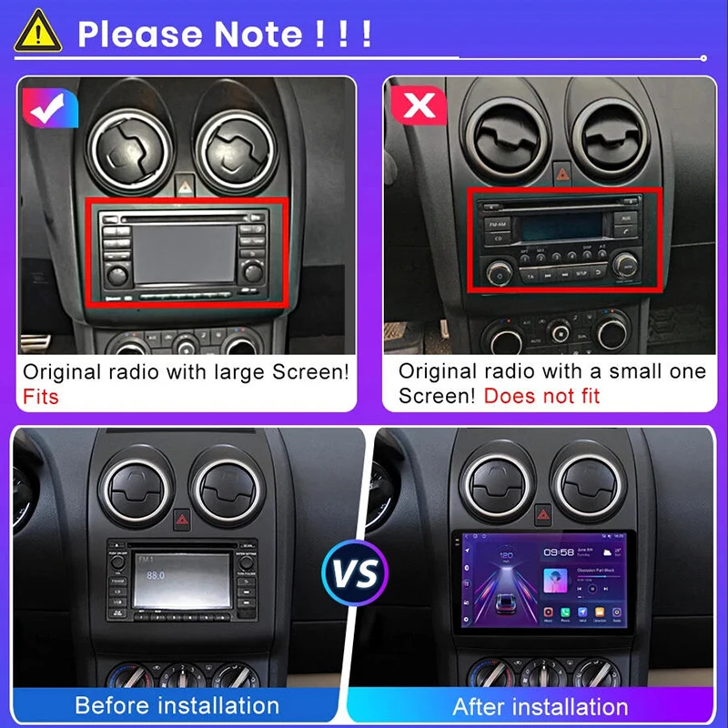 9'' For Nissan Dualis 2007-2013 Car Radio Android 15 GPS Google Map Bluetooth Carplay Reversing Camera 2DIN FM Head Unit Stereo
