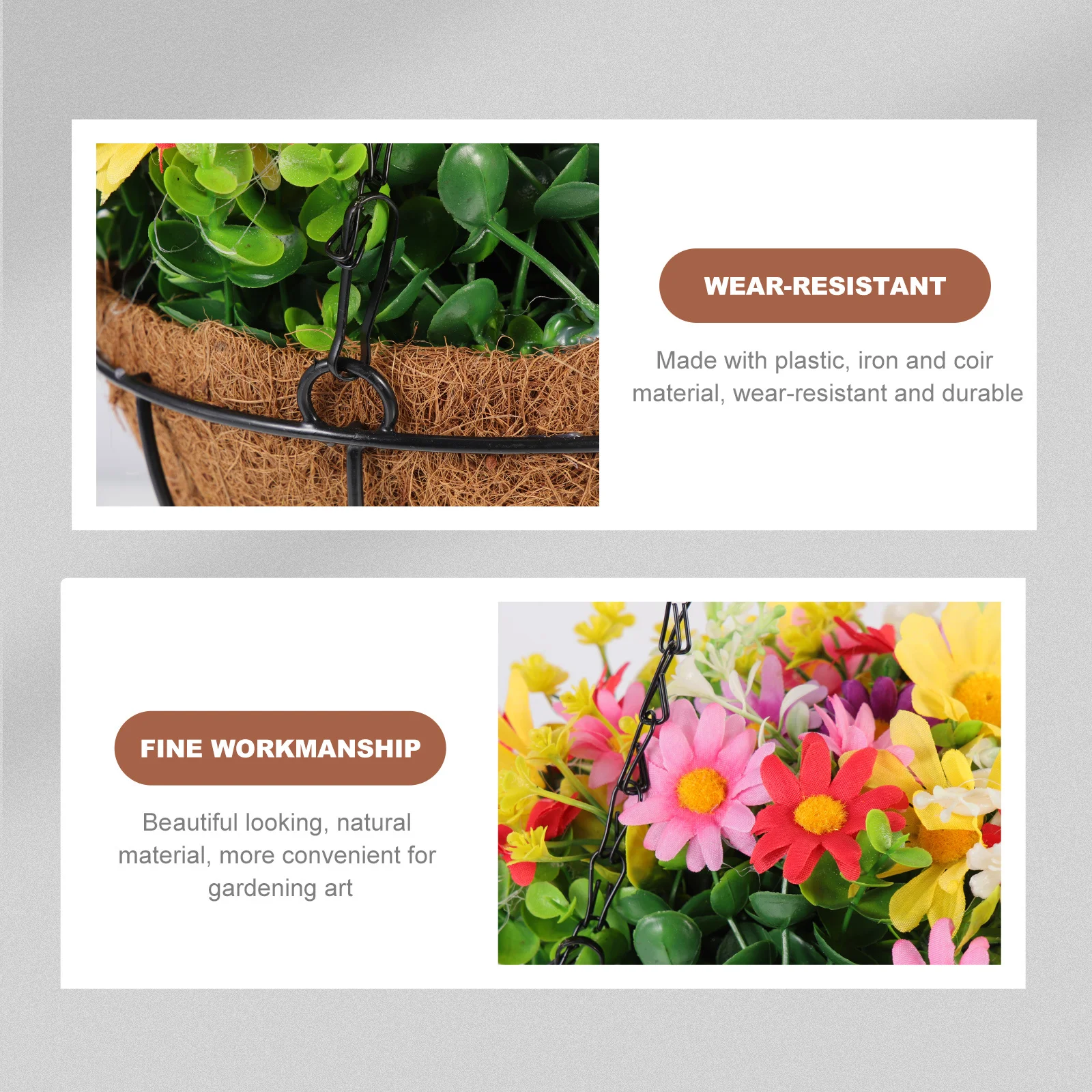 

Coconut Fiber Hanging Flower Basket For Balcony Garden Yard Decor Artificial Flowers Container Plant Hanging Basket