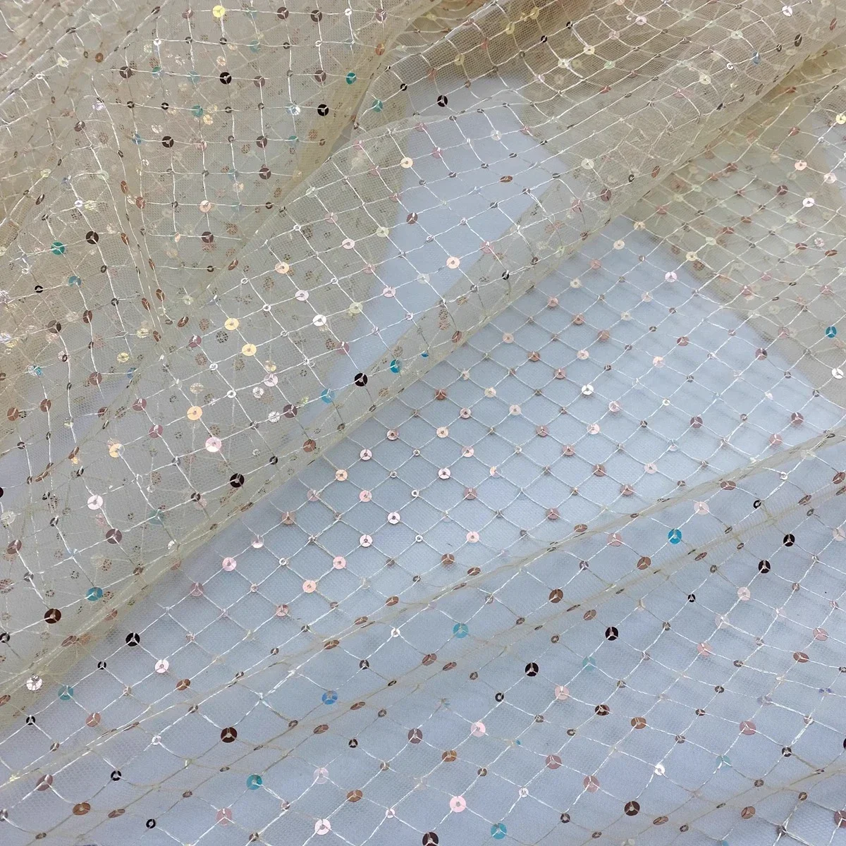 Mesh Lace Checkered Sequin Embroidery Fabric Sewing Wedding Dresses Formal Dresses Stage Costumes Background Diy Fabrics