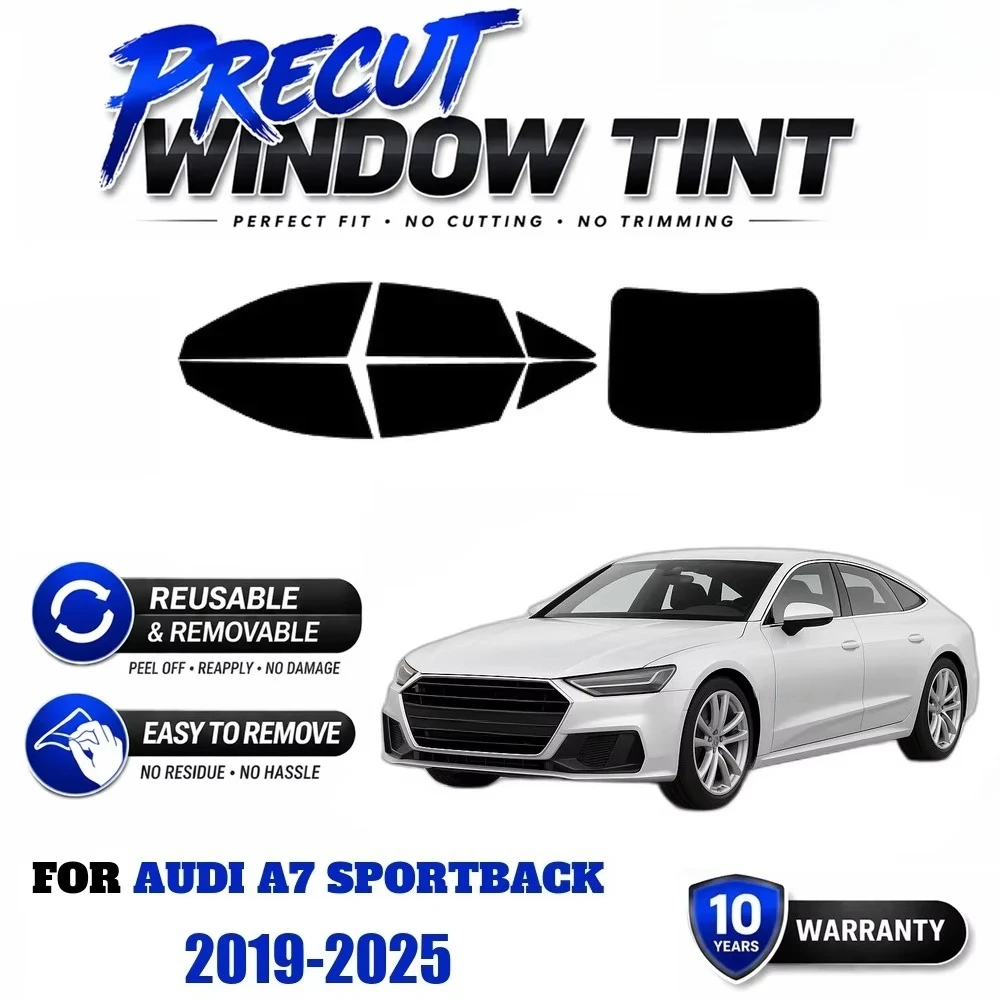 Precut EPU Window Tint Film for Audi A7 SPORTBACK 2019-2025, Reusable Removable Design, UV Heat Rejection & Privacy Protection