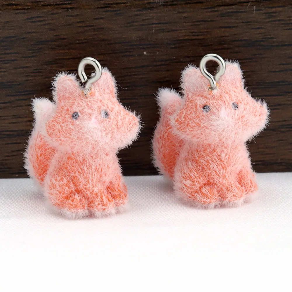 

5Pcs Cartoon Cute Little Fox DIY Pendant 3D Flocked Resin Phone Charm Car Keychain Bag Accessory