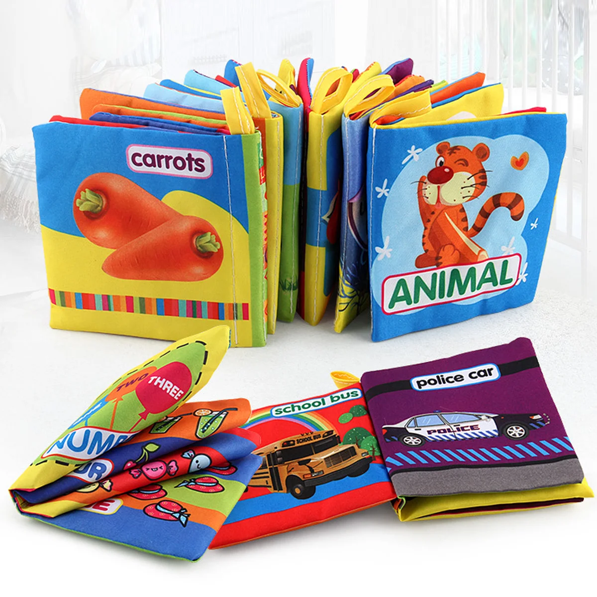 Livres en tissu multicolores pour bébés, apprentissage des noms des animaux, des fruits, des légumes, des transports, etc., jouets préscolaires pour bébés