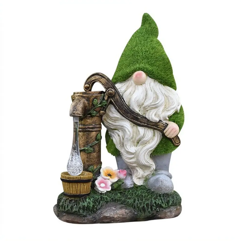 Flocked Resin Gnome Statue Solar Powered Outdoor Decor Lighting Figurine For Garden Yard Patio Pathway Landscaping