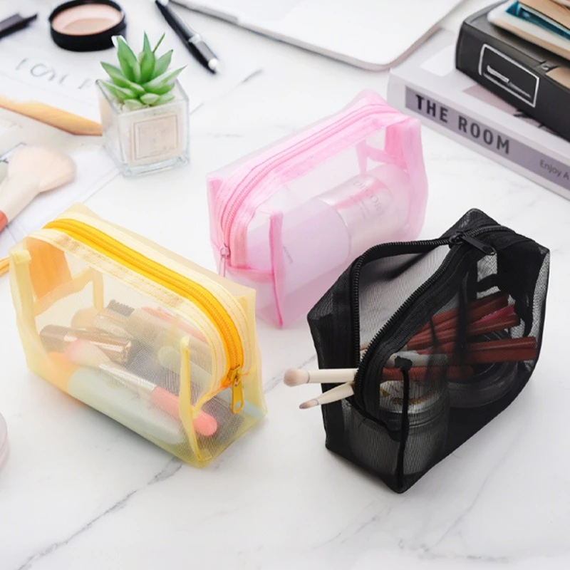 Multi-functional Mesh Mesh Make Up Storage Bag  Small Makeup  Lipstick Bag Organizer Handheld for Women Girl Coin Purse