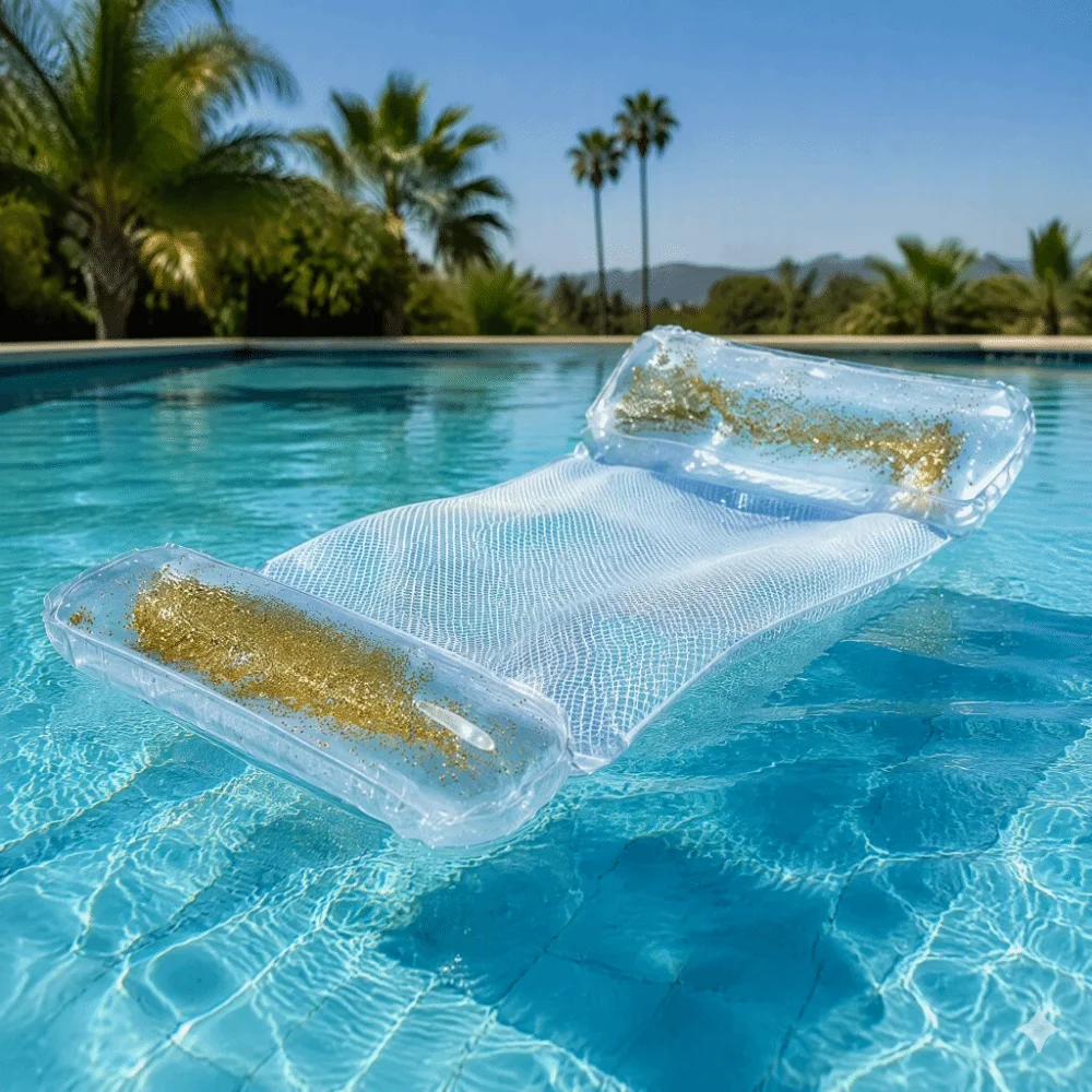 Foldable Inflatable Water Hammock Durable PVC Transparent Glitter Floating Lounge Chair Stripe Pattern Inflatable Design