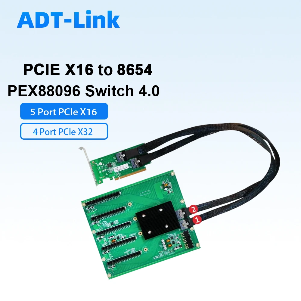 PCIe 4.0 PEX88096 GPU Backplane Kit PCIe X16 To SFF-8654 8i Switch Card 5-Slot or 4-Slot Expansion for AI Server Multi-GPU