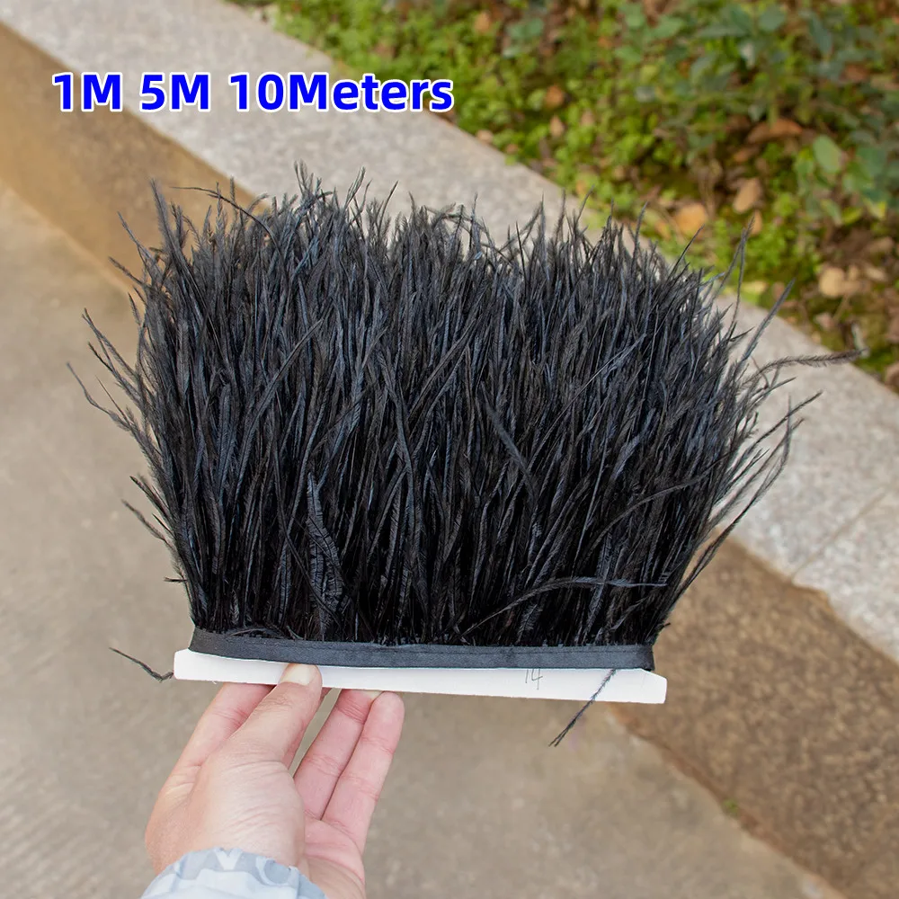 1M 5M 10Meter Black White Ostrich Feather Trims 8-10CM Natural Ostrich Feather For Craft Ribbon Fringe Dress Party Clothing