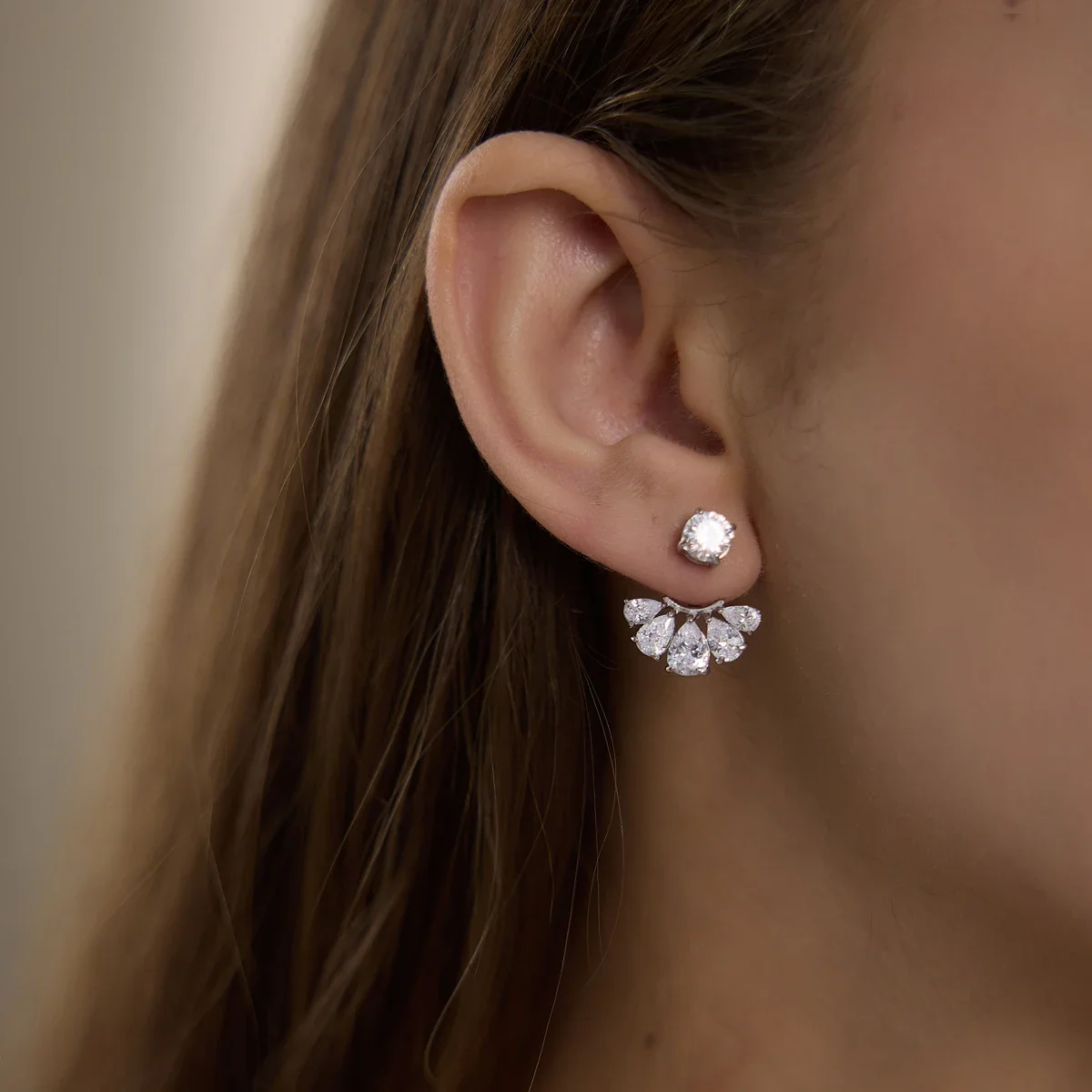 2026 Delicate Round Water Drop Zircon Front Back Stud Earrings For Women Minimalist Stainless Steel Earrings Fashion Jewelry
