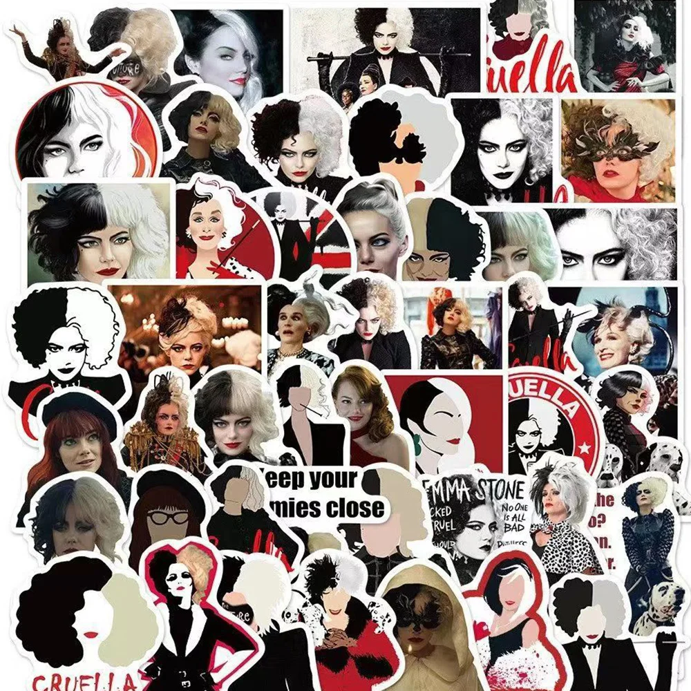 10/30/50pcs Classic Movie Cruella Sticker Villain Queen Decals DIY Graffiti Skateboard Laptop Motorcycle PVC Cool Sticker Decals