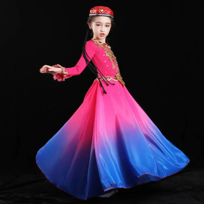 Xinjiang uygur dança desempenho trajes meninas minoria étnica folclórica dança prática vestido meninos nacional dança palco desempenho