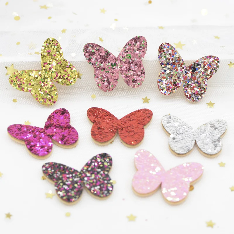 20Pcs 35*28mm Glitter Fabric Nonwoven Padded Patches Sequins Butterfly Appliques for Crafts DIY Hairpin Ornament Hat Decor