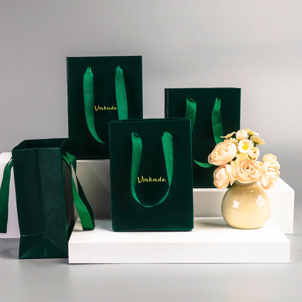 الجملة شعار مخصص الذهب احباط شعار فاخر الأخضر الداكن حقائب للهدايا كرتون ورقة حمل الحقائب حفل زفاف التسوق كيس الحلوى #3