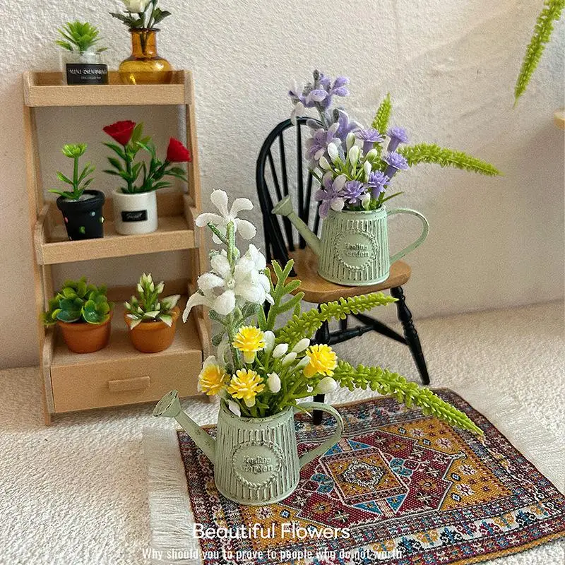 

1:12 Mini Coffee Pot Flower Vase-Alloy Retro Planter with Hand-Painted Patina,Cafe Decor for Dollhouse Displays&Dioramas