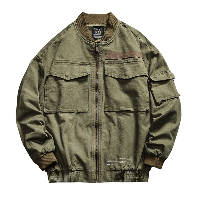 Bomber Jackets Men Spring Casual Jacket Coat Men's Washed Pure Cotton Brand Clothing Male Army green cargo Coats M-5XL