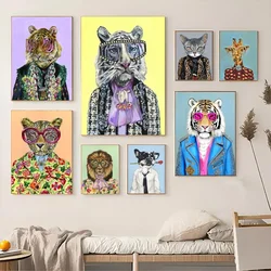 1PC Rich Pink Lion Animal Jewelry Cheetah With Glasses Print Poster Waterproof HD Sticker Bedroom Home Living Room Wall Decor