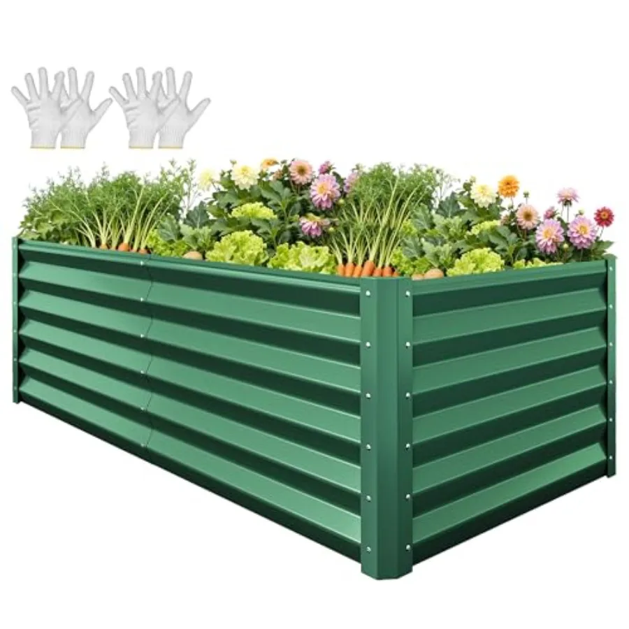 

6x3x3ft Large Raised Garden Bed Kit, Galvanized Metal Planter Box with Gloves, Support Rod, Outdoor Above Ground Planters for P