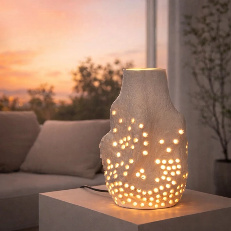 handmade hollow ceramic desk lamp rustic art style bedside desk ambient light suitable for living room and bedroom decoration
