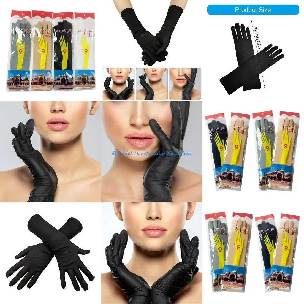 

E56A Short Gloves for Women Operas Dancing Elastic Full Finger Gloves Silk Feeling