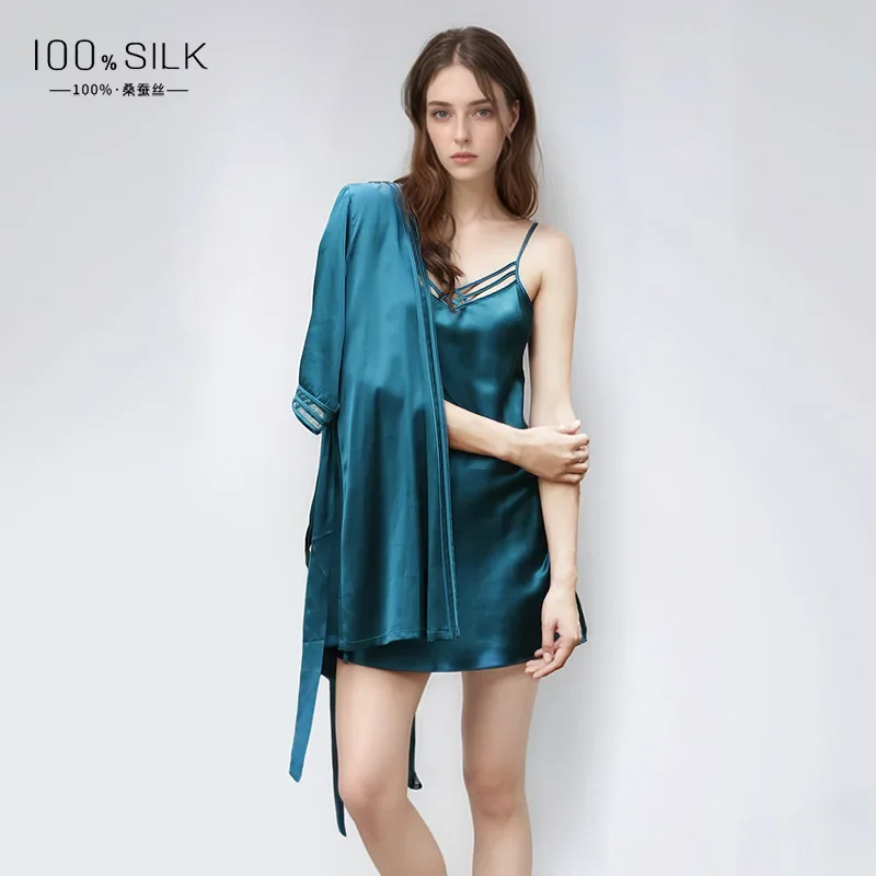 19 مللي متر 100% التوت حبل من الحرير ثوب كيمونو 2 قطعة مجموعة مثير ملابس خاصة الدانتيل يصل المرأة البشكير حبال فستان النوم الملابس الداخلية ملابس خاصة PJS #5