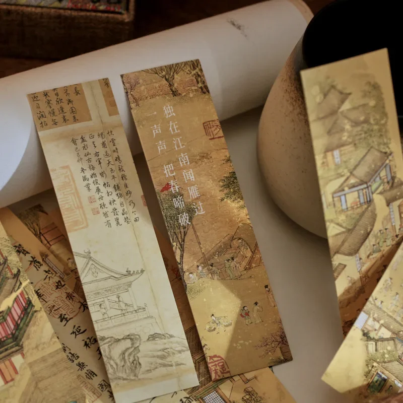 30 Sheets Bronzing Classic Chinese Style Calligraphy  Bookmark for Pages Books Readers Children Collection