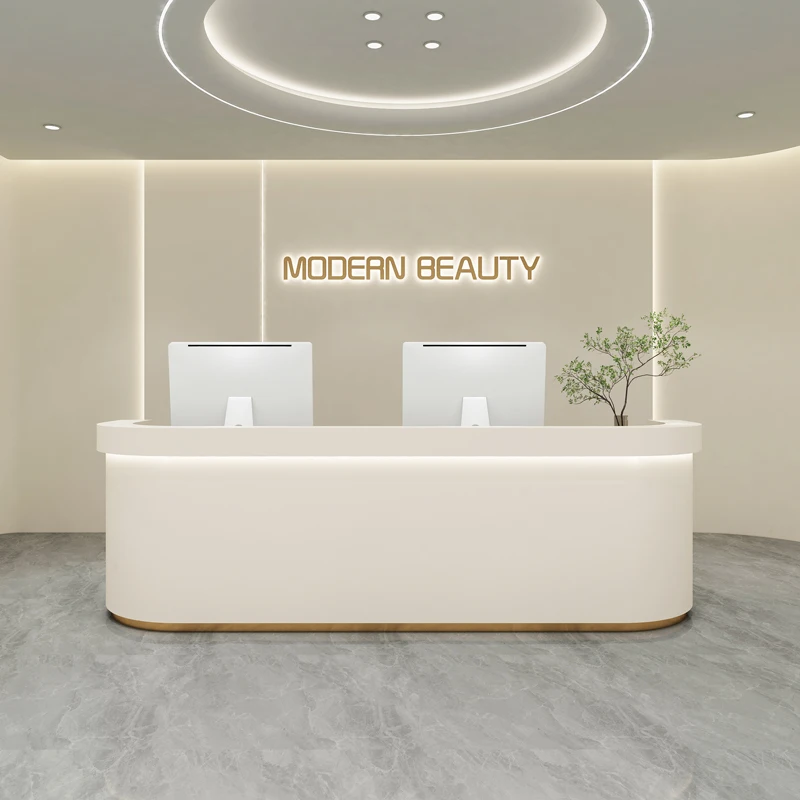 Reception Desk Luxury Hairdresser Counter Front Clothes Long Cosmetics Professional Cash Modern Recepcja Table Help Exhibitor