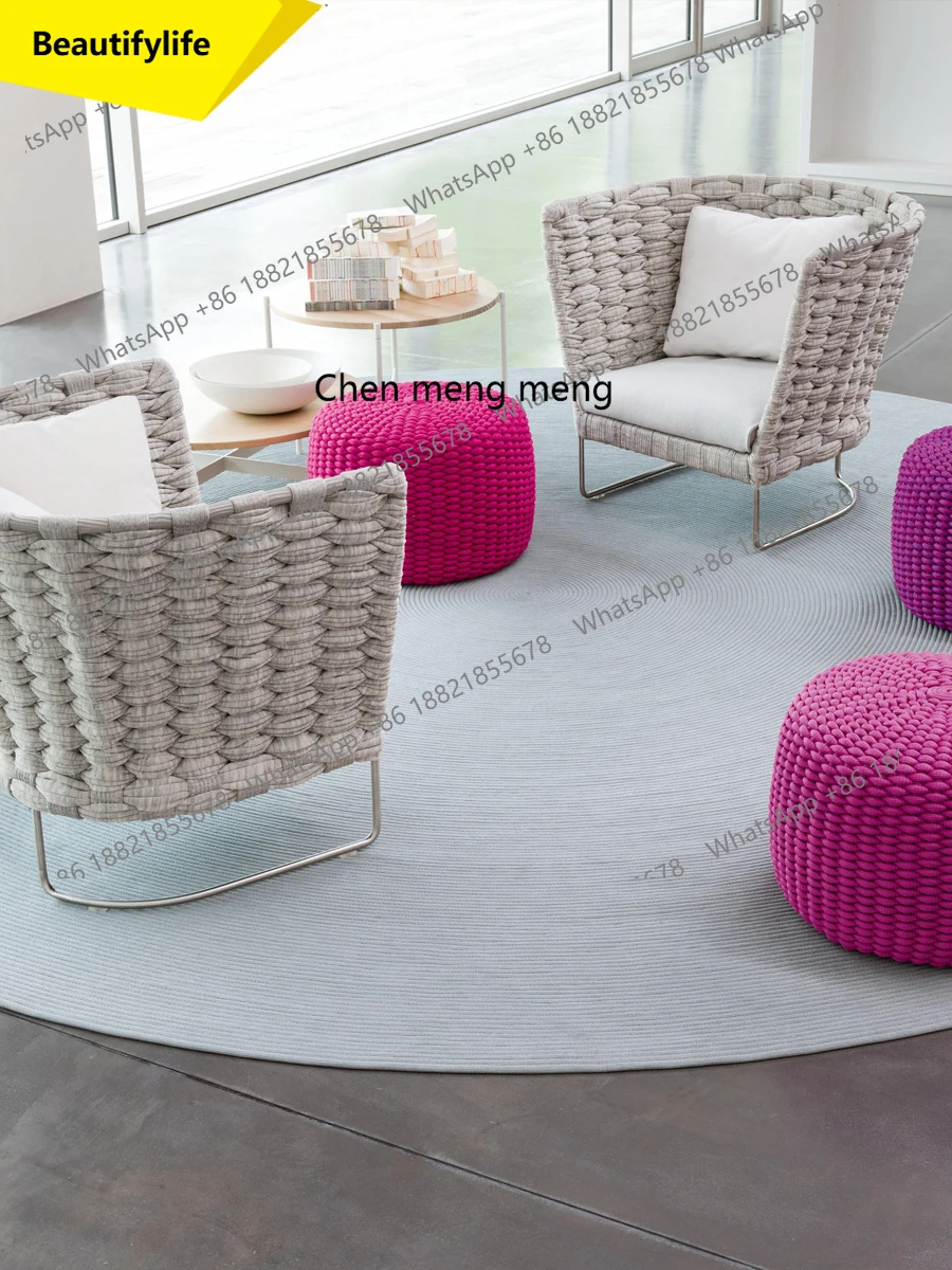 

01A Outdoor sofa rattan chair outdoor rattan simple art combination leisure garden open-air sun room villa