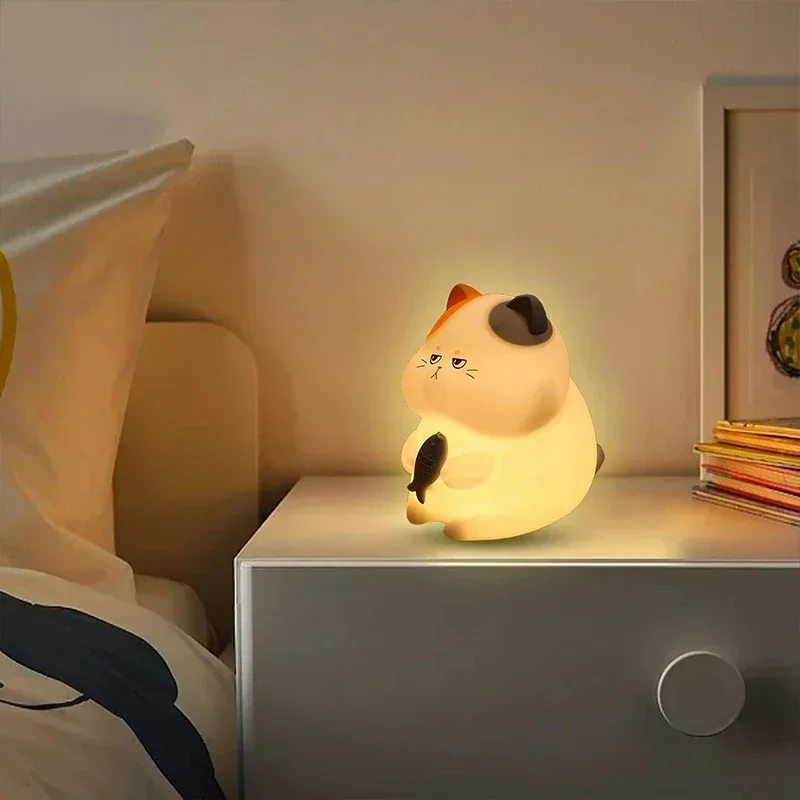 Greedy Cat Night Light USB Rechargeable Warm and RGB Nursery Sleeping Lamp Kawaii Cordless Night Lights For Kids Room Decor