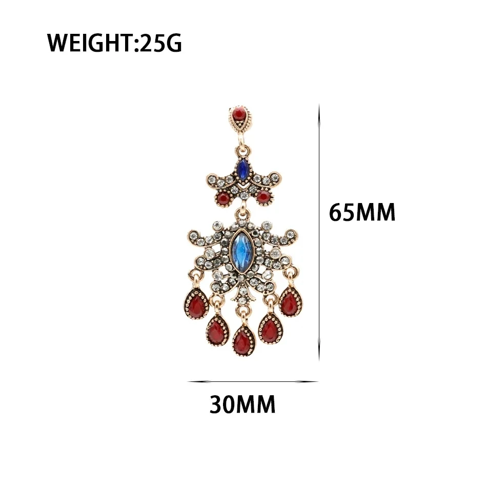 Sunspicems Chic Traditional Turkish Women Earring Antique Gold Color Arabic Bride Jewelry Vintage Crystal Indian Drop Earring